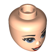 Lego Minidoll Head Medium Blue Eyes, Red Lips, Open Mouth Teeth / Light Nougat