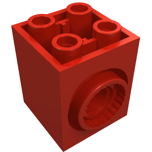 Lego Brick Special 2 x 2 x 2 with Rotation Joint Socket and Rear Pin Hole / Red