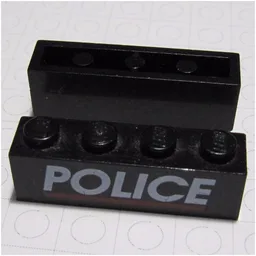 Brick 1 x 4 with White 'POLICE' and Red Line Print