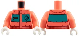 Torso Jacket, Dark Turquoise Panel, Dark Red Seams and Gathers, Arctic Explorers Logo Pattern / Coral Arms / White Hands