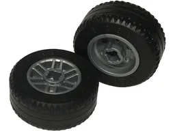Wheel 14mm D. x 9.9mm with Center Groove, Fake Bolts and 6 Double Spokes with Black Tire 24 X 9.9 (11208 / 5033) / Flat Silver
