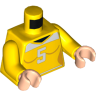 Lego Torso Shirt with White '5' Print, Yellow Arms, Light Nougat Hands / Yellow