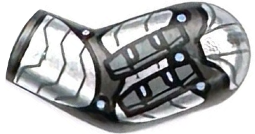 Lego Arm, Left with Silver Armor Plates, Dark Bluish Gray Grenades and Bright Light Blue Dots Pattern / Pearl Dark Gray
