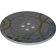 Plate Special Round 8 x 8 with 2 x 2 Center Studs with Dark Bluish Grey/Yellow Circles, Lines, Medium Azure Spots Print