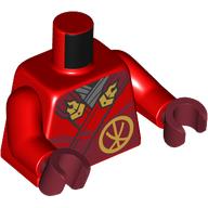 Lego Torso, Robe, Dark Red Trim, Gold Decorations print, Red Arms, Dark Red Hands / Red