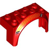 Lego Wheel Arch, Mudguard 4 x 2 x 2 1/2 with Bright Light Orange Dots, White/Black/Dark Red Stripes, Left print