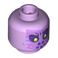 Lego Minifig Head Myconid, Dark Purple Eyeshadow, Medium Lavender Face, Lime Eyes, Dark Purple Dots for Mouth / Lavender