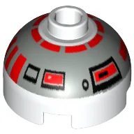 Brick Round 2 x 2 Dome Top, Blocked Open Stud, Bottom Axle Holder with Silver and Red Astromech Droid Print (R5-D4)