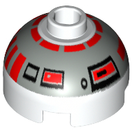 Lego Brick Round 2 x 2 Dome Top, Blocked Open Stud, Bottom Axle Holder with Silver and Red Astromech Droid Print (R5-D4)