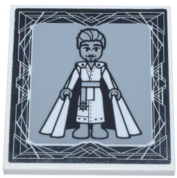 Tile 4 x 4 with Portrait of Male Mini Doll with Cape (King Magnifico) on Light Bluish Gray Background with Geometric Mirror Frame Pattern (Sticker) - Set 43224