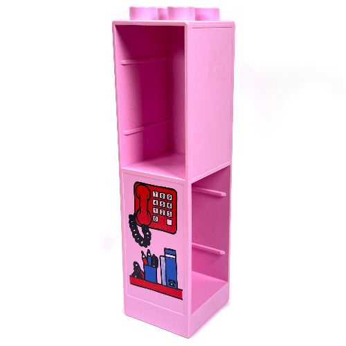 Lego Duplo Building Wall 2 x 2 x 6 with Drawer Slots on Two Sides with Telephone Print