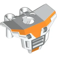 Minifig Neckwear Armour with Square Shoulder Protection (Space) with Silver Grille and Orange Markings Print / White