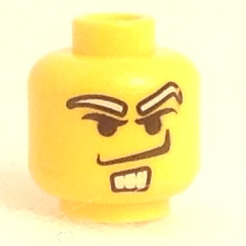 Lego Minifig Head, White Eyebrows and Goatee, Angry Smirk Print / Yellow