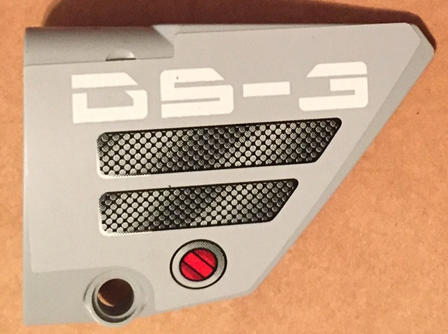 Lego Technic, Panel Fairing #14 Large Short Smooth, Side B with 'DS-3', Black Mesh Grilles and Red Knob Pattern (Sticker) - Set 7160