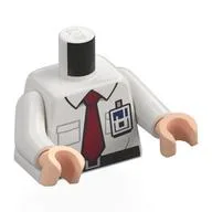 Torso, Shirt, Black Belt, Dark Red Tie, ID Badge Print, White Arms, Light Nougat Hands / White