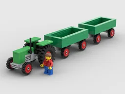 Green Tractor with double trailer and minifigure
