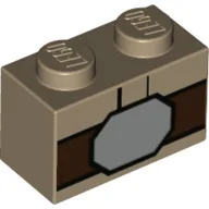 Brick 1 x 2 with Brown Belt, Grey Belt Buckle Print / Dark Tan