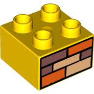 Lego Duplo Brick 2 x 2 with Orange, Tan, and Sand Red Bricks Print / Yellow
