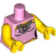 Torso, Strapless Top with Silver Sparkles, Heart Necklace Print, Yellow Arms and Hands / Bright Pink