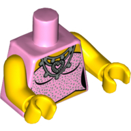 Lego Torso Strapless Top with Silver Sparkles, Heart Necklace Print, Yellow Arms and Hands / Bright Pink