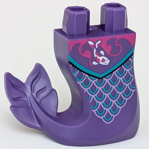 Lego Tail, Mermaid Curved Right with Koi Fish, Dark Turquoise Scales Print / Dark Purple