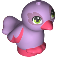Lego Animal, Bird, Feet Joined, Coral Beak, Green Eyes, Lavender Eye Shadow Print / [No Color/Any Color]