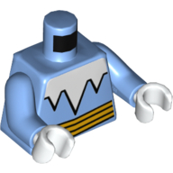 Lego Torso Bodysuit, White Spikey Collar and Yellow Belt Print, Medium Blue Arms, White Hands / Medium Blue