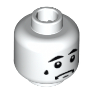 Lego Minifig Head Sad Clown, Thick Eyebrows, White Pupils, Sad with Tear Print [Blocked Open Stud] / White