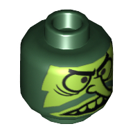 Lego Minifig Head Flying Dutchman, Lime Grimace, Large Eyes, Long Nose and Large Teeth Print [Hollow Stud] / Dark Green
