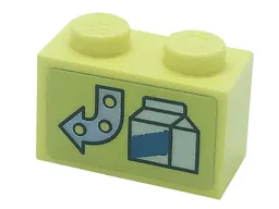 Brick 1 x 2 with Arrow and Drink Carton Pattern (Sticker) - Set 41366 / Bright Light Yellow