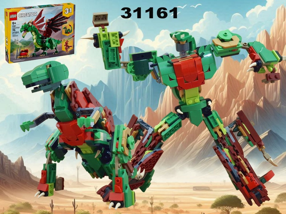 Lego Dinobot Grimlock / Transformer Dinosaur T.Rex using set 31161 Medieval dragon