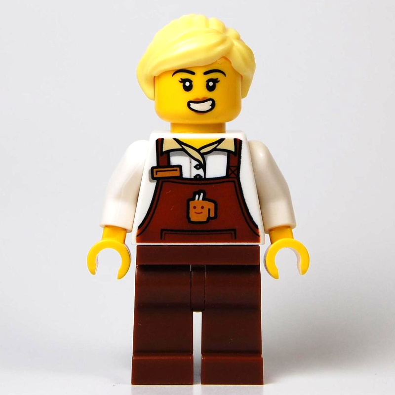 Lego Barista, Reddish Brown Apron, Bright Light Yellow Hair
