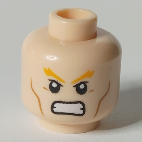 Lego Minifig Head Aquaman, Thick Orange Eyebrows, Cheek Lines, Frown / Angry Print / Light Nougat