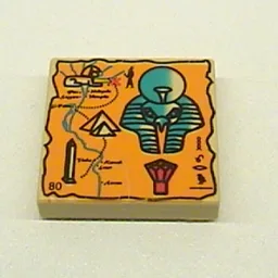 Tile 2 x 2 with Orange Map and Hieroglyphs, Horus Head, 80 Print