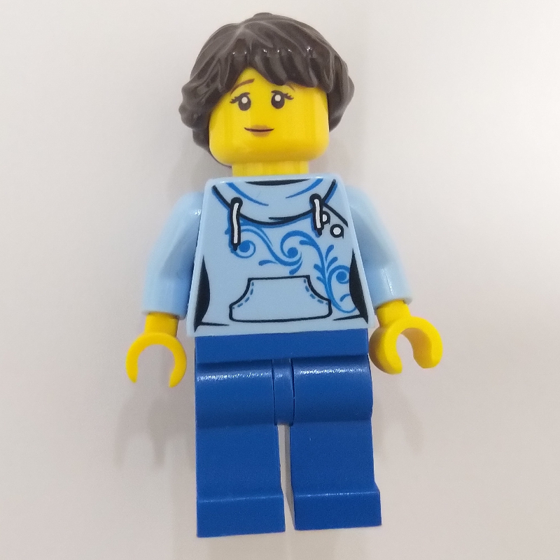 Lego Bright Light Blue Torso, Blue Legs, Dark Brown Hair