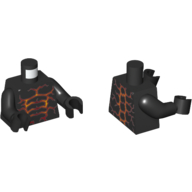 Lego Torso Orange Lava Cracks Print (Moltor), Black Arms and Hands / Black