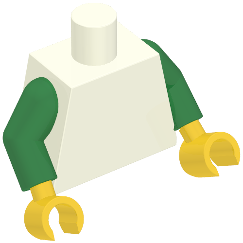 Lego Torso, Green Arms, Yellow Hands [Plain] / White