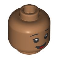 Lego Minifig Head Lilo, Thin Black Eyebrows, Open Mouth Smile/Tongue Sticking Out / Medium Nougat