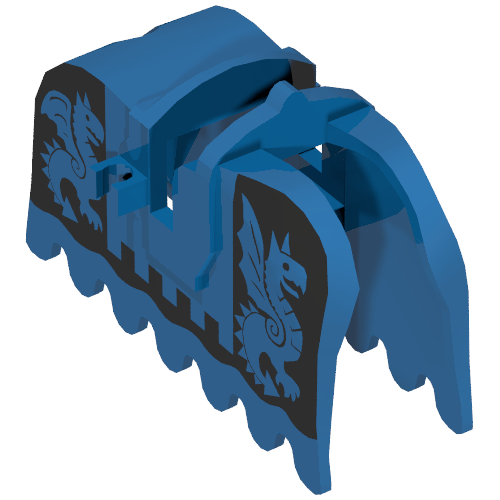 Lego Animal / Creature Accessory, Horse Barding with Black Dragons (Black on Blue) Print / Blue