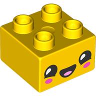 Lego Duplo Brick 2 x 2, Smiling Face Print / Yellow