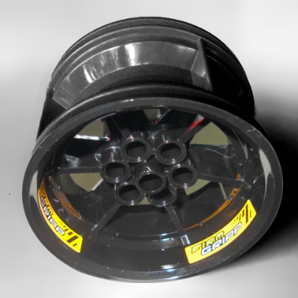Lego Wheel 56mm D. x 34mm Technic Racing Medium, 6 Pin Holes with Yellow 'FIRM GRIPP' Pattern (3 Stickers) - Set 42039