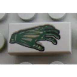 Tile 1 x 2 with Spooky Green Hand Print / Light Gray