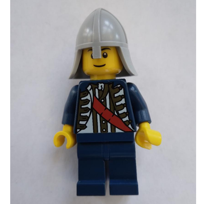 Lego Knight, Dark Blue Jacket with Sash, Light Bluish Gray Helmet, Black Eyebrows
