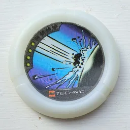 Large Figure Throwing Disk, Flare and Spark, 4 Pips, Meteor Impact Print / Glow In Dark Opaque