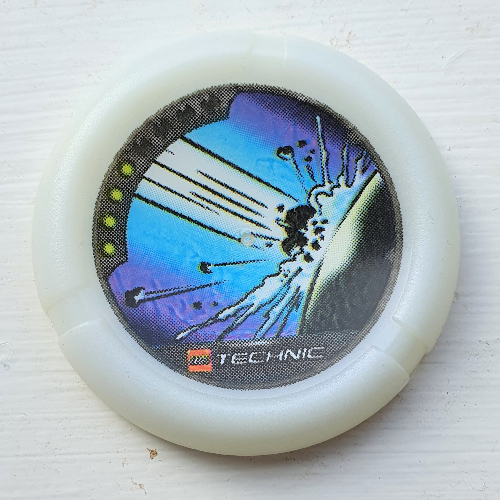 Lego Large Figure Throwing Disk, Flare and Spark, 4 Pips, Meteor Impact Print / Glow In Dark Opaque