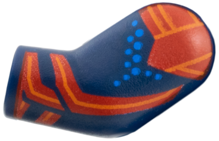 Lego Arm, Left with Red Pauldron, Cuff, and Stripe, Orange Trim and Blue Dots Pattern