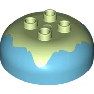 Duplo Brick Round 4 x 4 Dome Top with 2 x 2 Studs - Marbled Yellowish Green 'Frosting' / Medium Azure