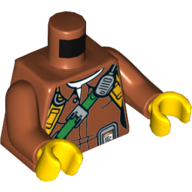 Lego Torso Shirt with Collar and Button over White Undershirt Print, Dark Orange Arms, Yellow Hands / Dark Orange
