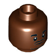 Lego Minifig Head Barry, Beard, Eyebrows, Goatee, Pupils, Dark Bluish Gray Lines under Eyes Print / Reddish Brown