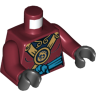 Lego Torso Robe with Gold Emblem, Dark Azure Sash Belt Print, Dark Red Arms, Black Hands / Dark Red